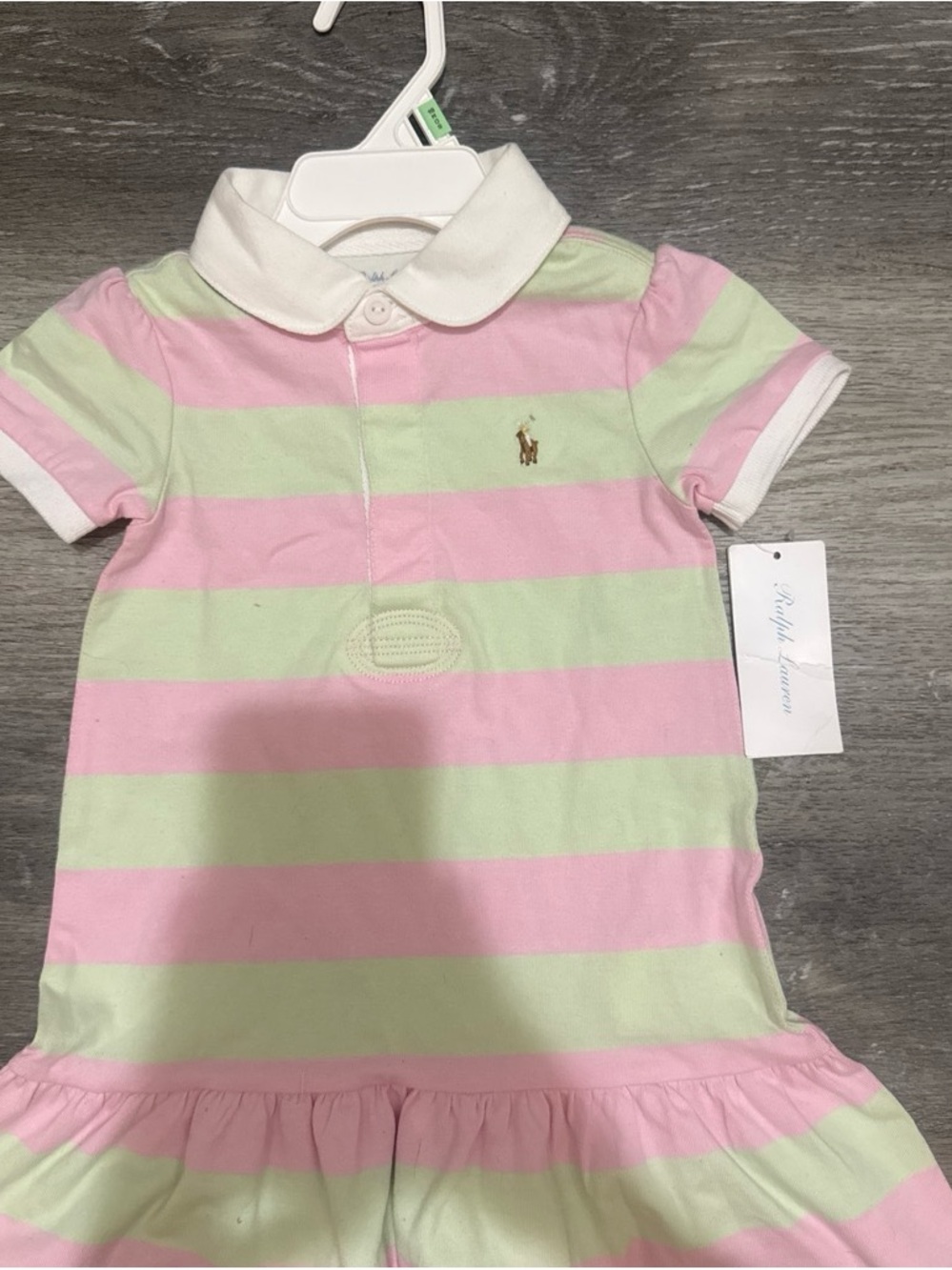 Ralph Lauren Pink & Light Green Striped Polo Dress with White Collar